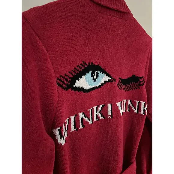 Betsey Johnson 2017 Wink Wink Wrap Sweater Tunic Dress | Red Marilyn Pop Art - Picture 3 of 7